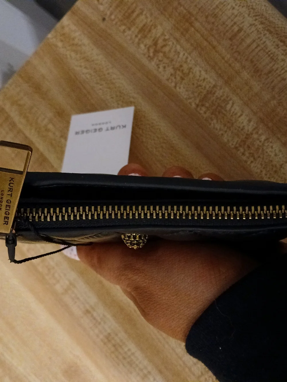 Kurt Geiger Black Quilted Leather Wallet with Gold Hardware